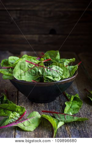 Fresh Chard Leaves On Rustic Background