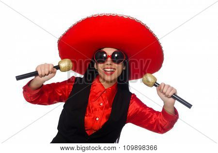 Mexican woman in funny concept on white