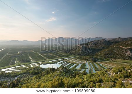 Panorama of Dinaric Mountains Alps sun sunset dawn Nature background Nature landscape Nature background sky colors vibrant Nature background Travel Tourism hiking Adventure Mount Nature valley Croatia sunrise Nature background Summit Peaks mountain.