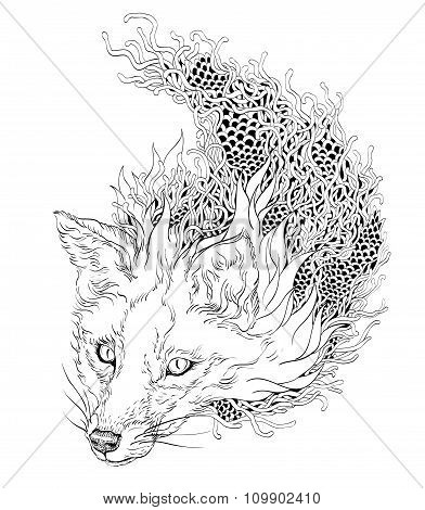 FOX head tattoo. psychedelic. zentangle