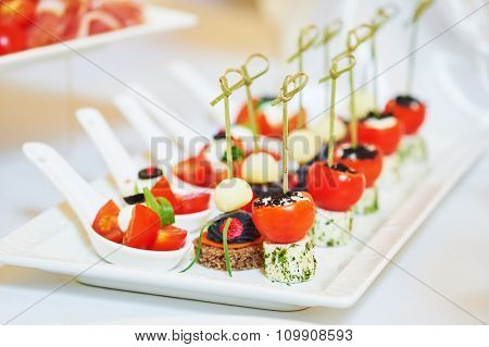 Catering services. Close-up macro dish with food meal in restaurant. Shallow DOF
