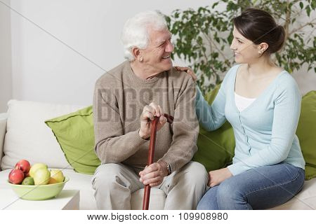 Old Man Holding A Cane