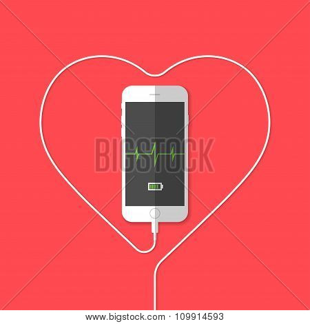Phone, wire, heart, pulse, chart