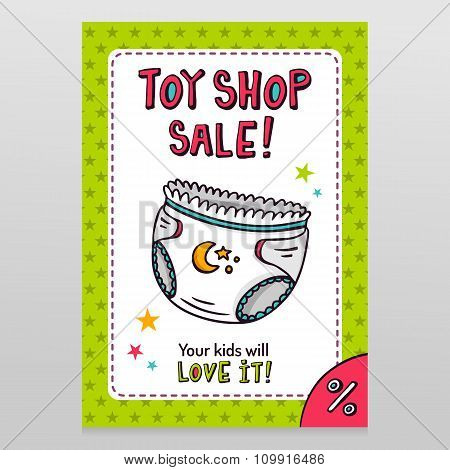 Toy Shop Vector Sale Flyer Design With Baby Diaper