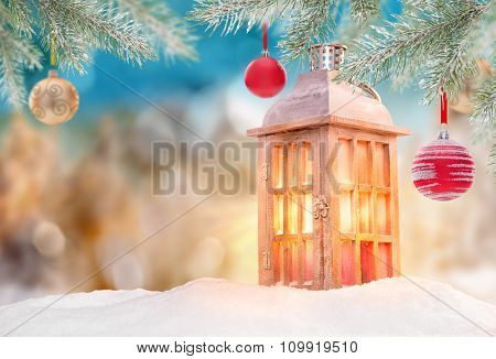 Abstract Christmas background with shining antern