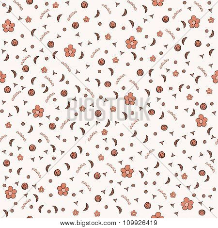 Cute Tiny Flowers And Elements. Seamless Pattern. Vintage Background. Floral Texture.