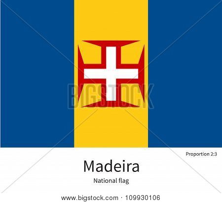 National flag of Madeira with correct proportions, element, colors