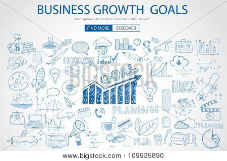 Business Growth Goals concet with Doodle design style :finding solution, brainstorming, creative thinking. Modern style illustration for web banners, brochure and flyers.
