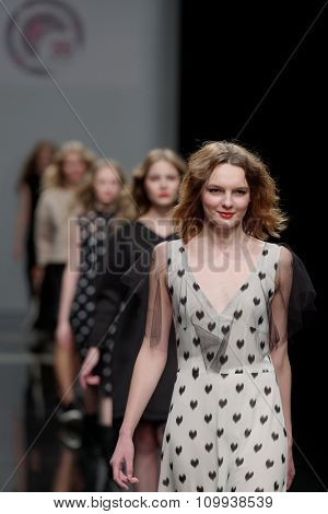 ST. PETERSBURG, RUSSIA - OCTOBER 28, 2015: Collection of Fashion House KOGEL at the fashion show during Mercedes-Benz Fashion Day St. Petersburg. It is one of the city's most popular fashion events