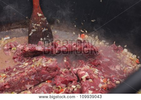 Cooking Of Hungary Perkelt In Big Kettle