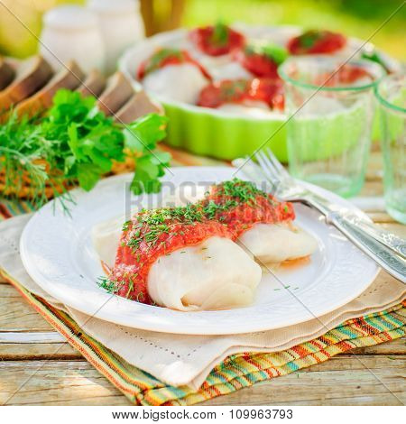 Cabbage Rolls With Tomato Sauce And Dill
