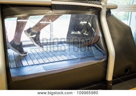 Athlete working out on an anti gravity treadmill at the gym