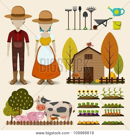 Farming and agriculture icon collection set, create by cartoon vector