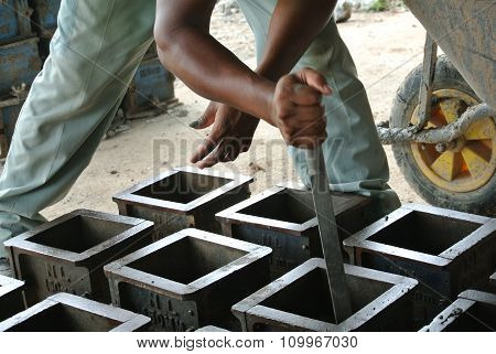 Cube test. Mould of concrete for checking of concrete quality work or compression tests.
