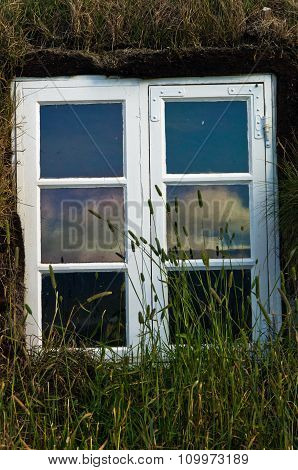 Window detail from 19th century turf house at Glaumbaer farm