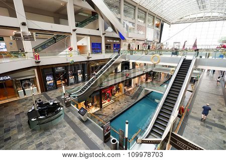 SINGAPORE - NOVEMBER 08, 2015: interior of The Shoppes at Marina Bay Sands. The Shoppes at Marina Bay Sands is one of Singapore's largest luxury shopping malls