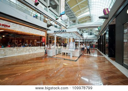 SINGAPORE - NOVEMBER 08, 2015: interior of The Shoppes at Marina Bay Sands. The Shoppes at Marina Bay Sands is one of Singapore's largest luxury shopping malls