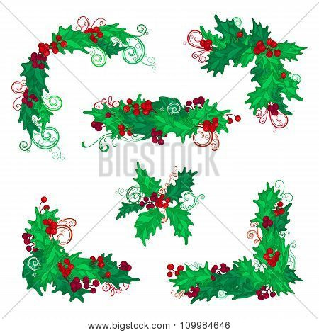 Set Of Christmas Holly Berries Design Elements.