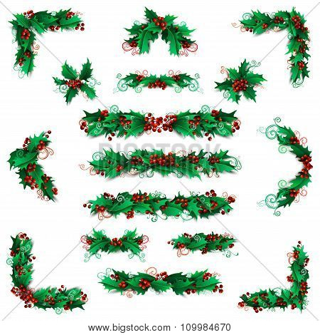 Set Of Holly Berries Page Decorations And Dividers.