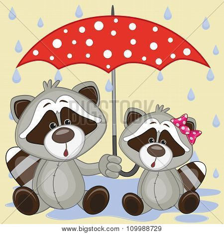Two Raccons With Umbrella