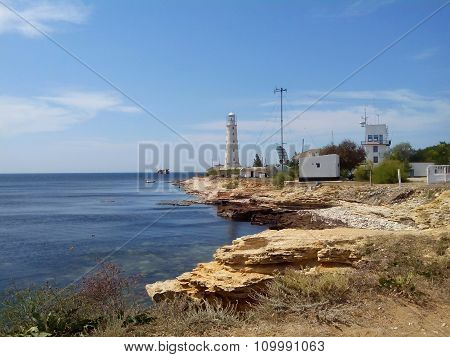 Tarkhankut lighthouse in Tarkhankut national natural park, Crimea