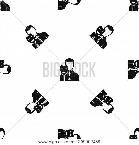Businessman holding smile mask pattern repeat seamless in black color for any design. Vector geometric illustration