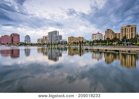 West Palm Beach, Florida, USA skyline on the Intracoasal Waterway.