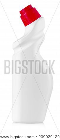 White cleaning equipment isolated on a white background. colored plastic bottles with Detergent isolated on white background .