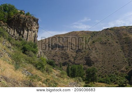 View of mountains landscape in Garni Armenia selective focus.