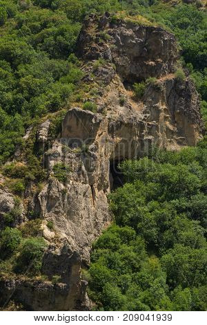 View of mountains landscape in Geghard Armenia selective focus.