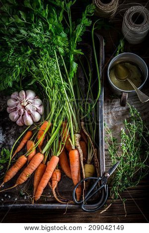 Preparation For Grilled Tasty Vegetbales Made Of Vegetables And Thyme