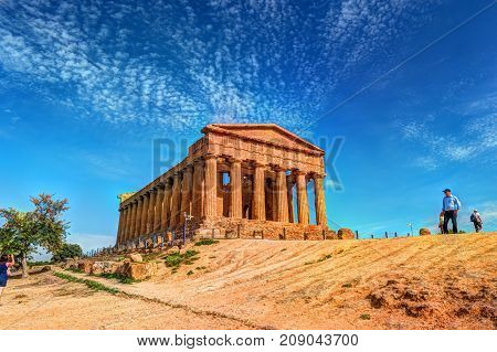 The famous Temple of Concordia in the Valley of Temples near Agrigento, Sicily