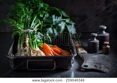Preparation For Grilled Tasty Vegetbales Made Of Carrots And Garlic