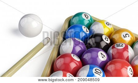 Billiard pool balls pyramid isolated on white - 3d illustration