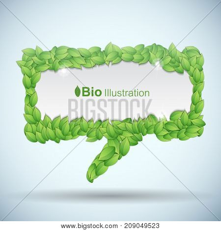 Bio concept with speech bubble made of greel leaves vector illustration