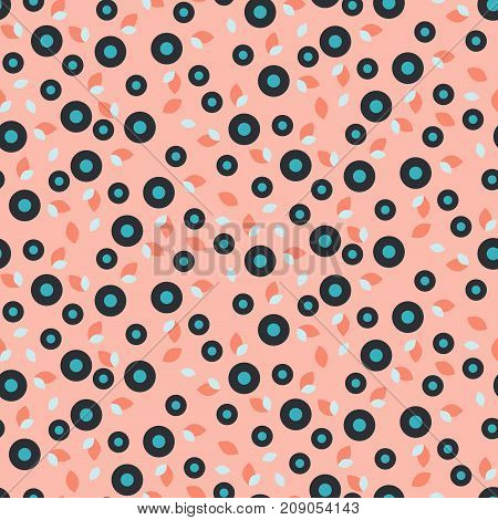 Millefleurs small dense seamless pattern. Floral pink purple stylized repeating vector ornament.