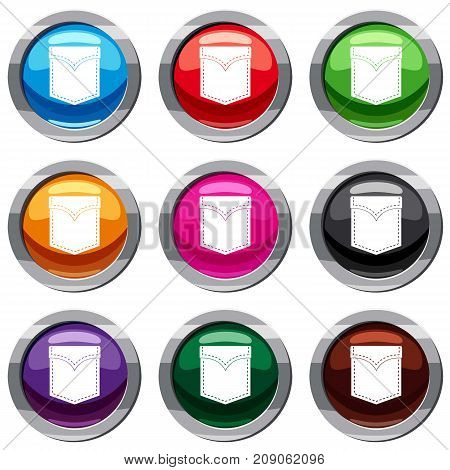Black valve pocket set icon isolated on white. 9 icon collection vector illustration