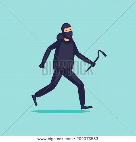 Thief runs. Character. Flat design vector illustration.