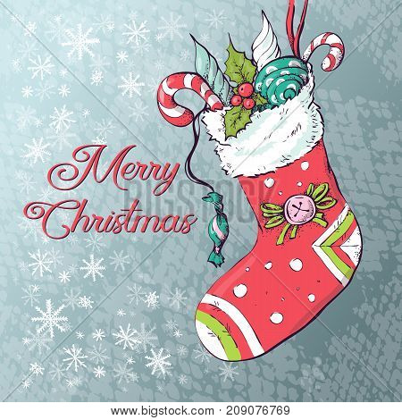 Christmas socks with gifts. Vector illustration. Hand drawing