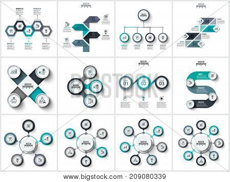 Vector abstract elements for infographic. Template for diagram, graph, presentation and chart. Business concept with 3, 4, 5, 6, 7 and 8 options, parts, steps or processes. Stroke icons.