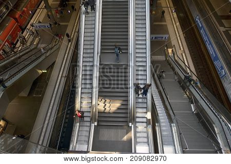 Berlin Germany - October 8 2017: View of interior of the central train station in Berlin Germany.