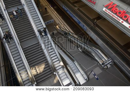 Berlin Germany - October 8 2017: View of interior of the central train station in Berlin Germany.