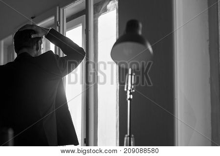Depressed Businessman In Black Business Suit