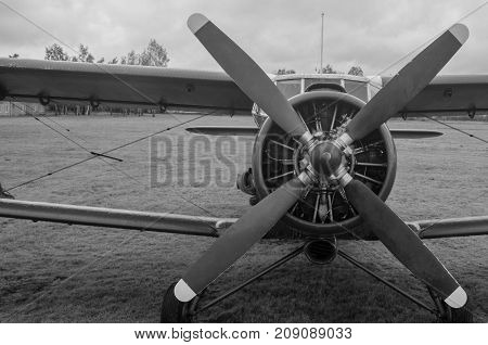 an old obsolete aircraft propeller on sky fon