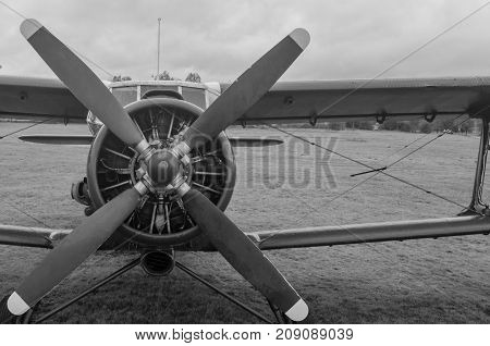 an old obsolete aircraft propeller on sky fon