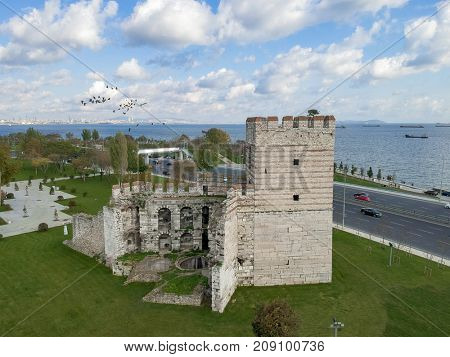 The Marble Tower, at the junction of the Propontis sea wall and the Theodosian Walls in Istanbul