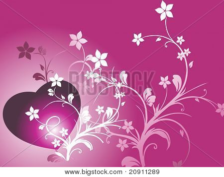 Ilustración de corazón floral púrpura con backgroud Resumen