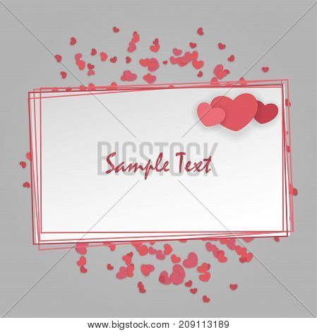 Retro border Valentine's love design. Mock up material soft template backdrop. Empty greeting card Valentines Day holiday. Vintage romantic origami paper heart shape long shadow frame.