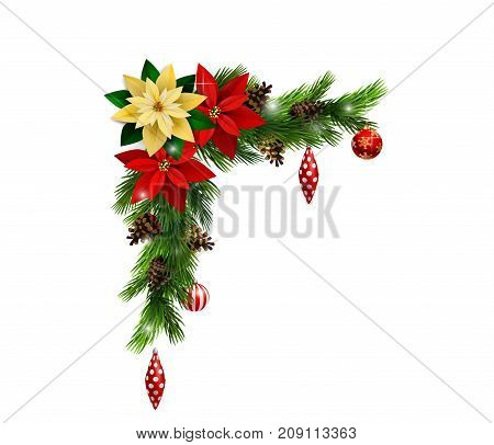 Christmas corner decoration with evergreen treess isolated vector