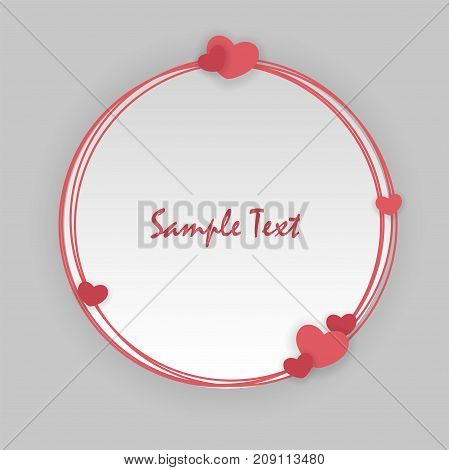 Round empty greeting card Valentines Day holiday. Vintage romantic origami paper heart shape long shadow frame. Retro border Valentine's love design. Mock up material soft template backdrop.